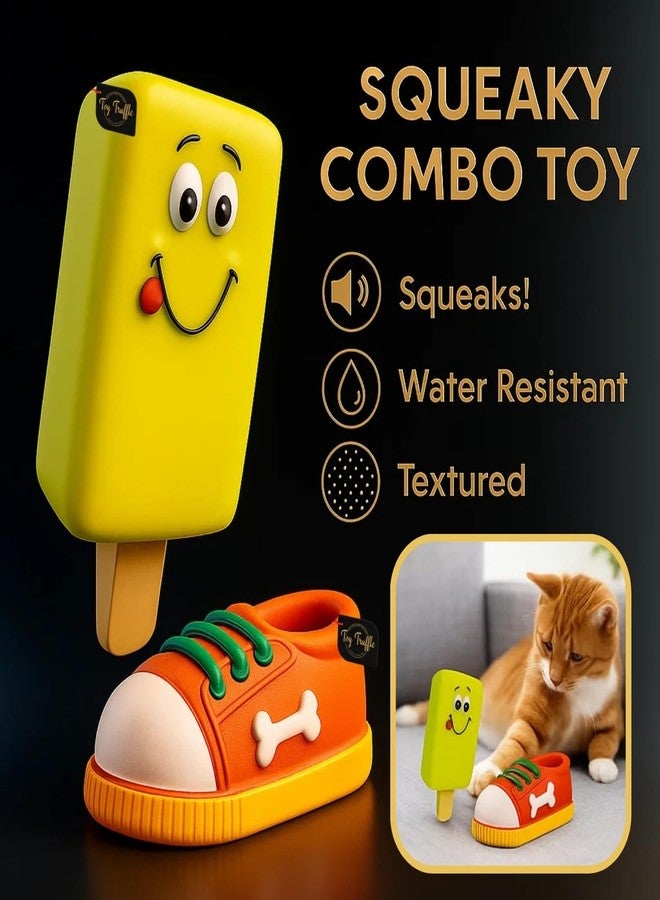 Toy Truffle لعبة حذاء الكمأة ولعبة آيس كريم مبتسمة تصدر صوتاً عند الضغط عليها | ألعاب مضغ ناعمة للحيوانات الأليفة مع صوت مدمج للجراء والكلاب الصغيرة | ألعاب مطاطية على طراز الرسوم المتحركة للمرح التفاعلي وتحفيز التسنين. - Image 5